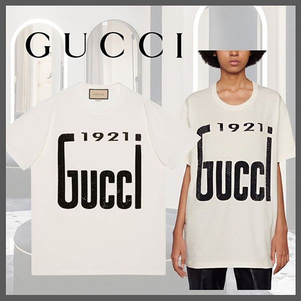 ×GUCCI ビッグロゴTシャツ　ストリート映え　メンズ　レディース 国内発送】クリスタル