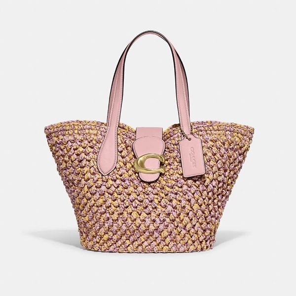 美品COACHコーチ トートバッグ カゴバッグ ピンク CH741 ポーチ付き 可愛いコーチ スモール トートバッグ かご コピー 3色 CH741 B4VI1