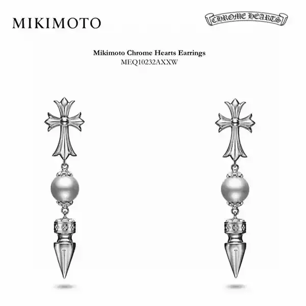 クロムハーツ ミキモト コピー ハート アコヤパールピアス 18K&ダイヤ