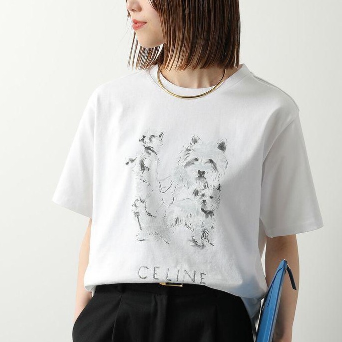 セリーヌ コピー 半袖 Tシャツ RX0IH1242.01GD レディース ロゴ クルー